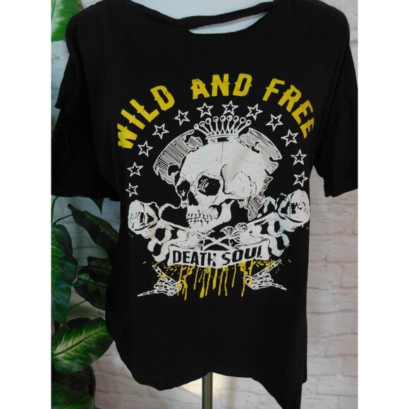 Wild And Free Death Soul Skull Graphic Black T-Shirt L Black Cold Shoulder - Picture 3 of 11